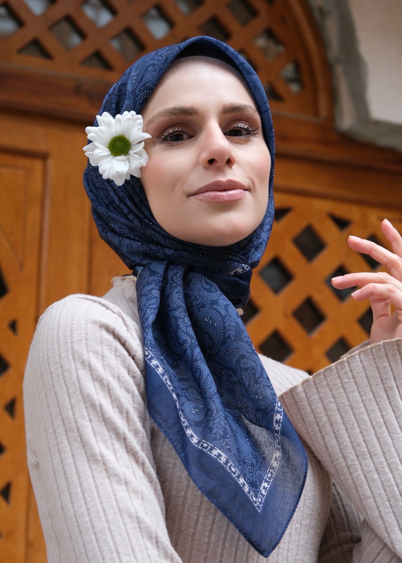 Scheherazade Square Scarf - Navy Blue view 2