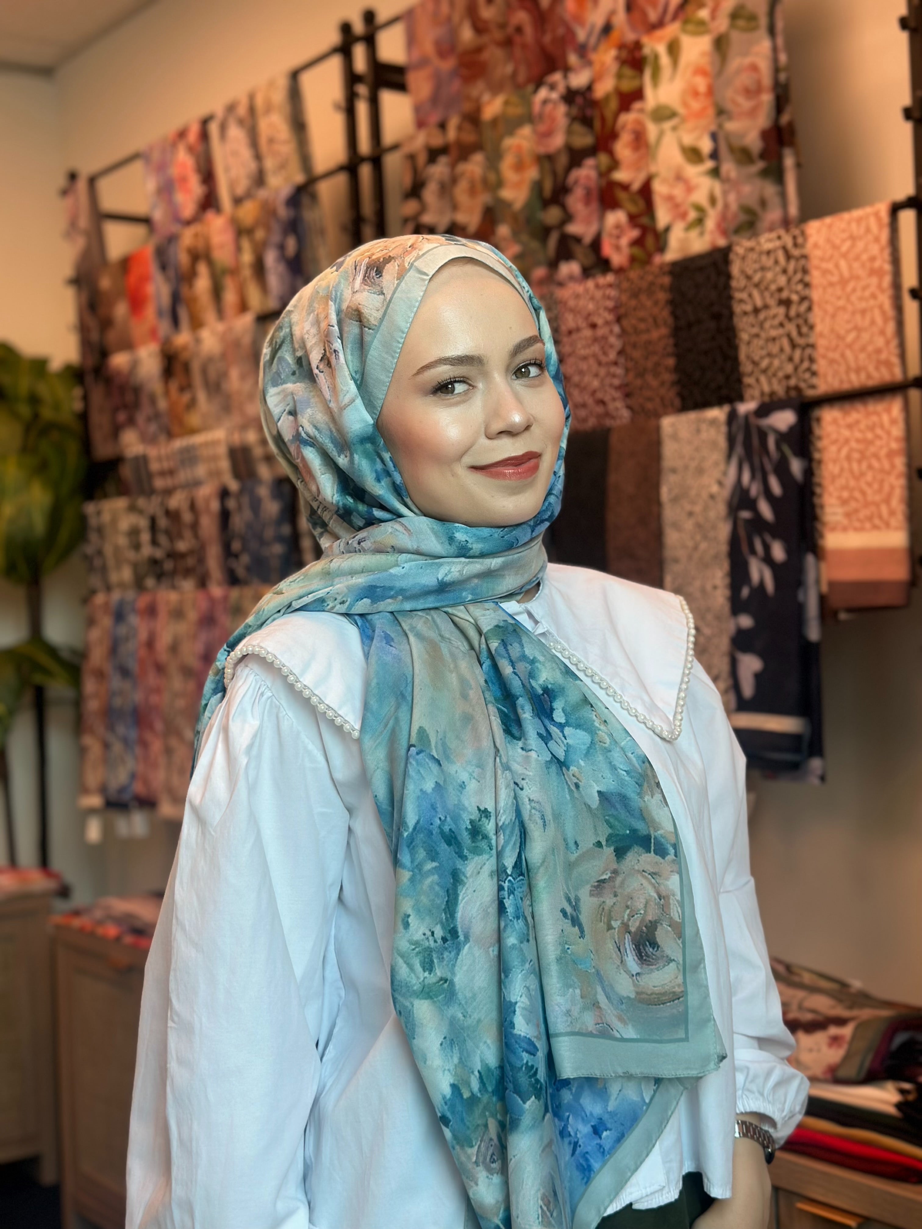 Blush Garden-Sky Blue scarf