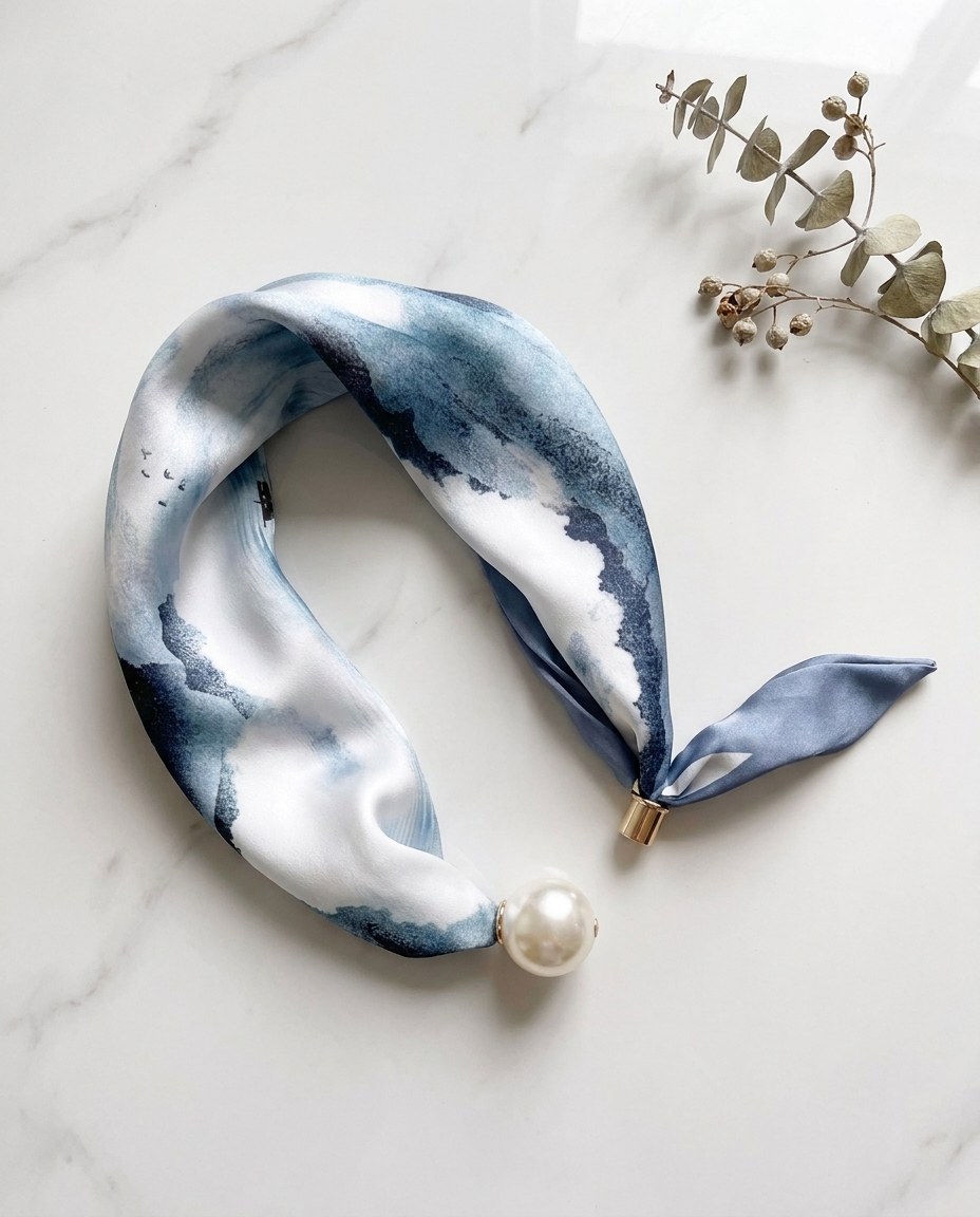Neck Scarf with Magnetic Pearl - Sky view 3