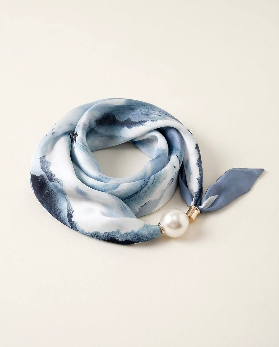Neck Scarf with Magnetic Pearl - Sky scarf