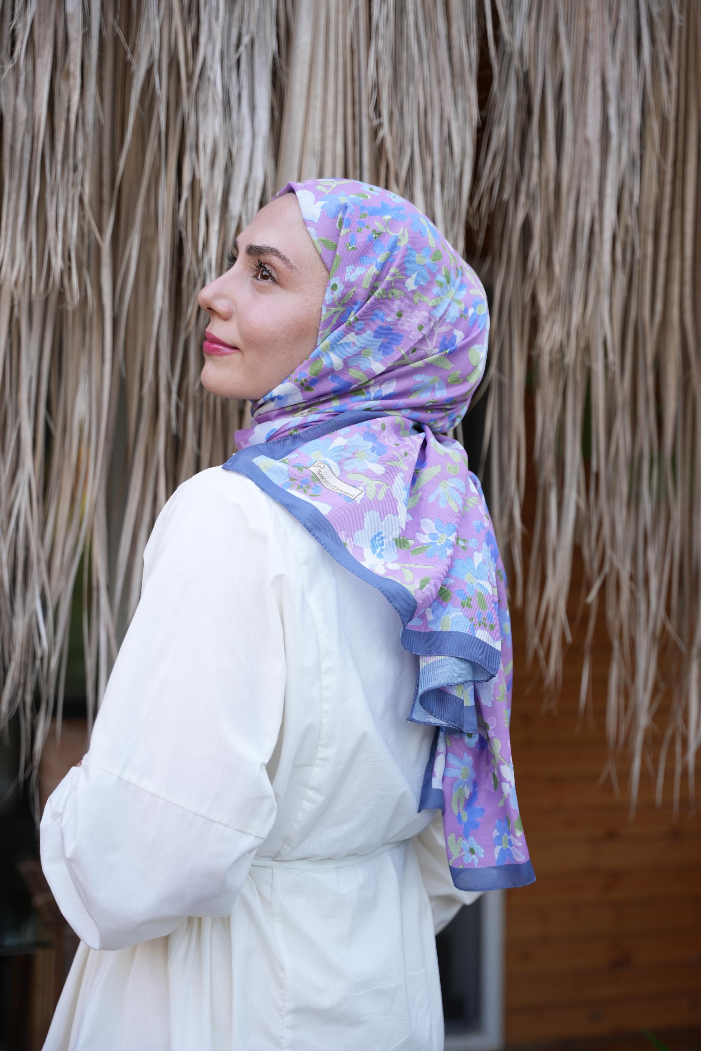 Primrose Patterned Hijab-Hyacinth view 1