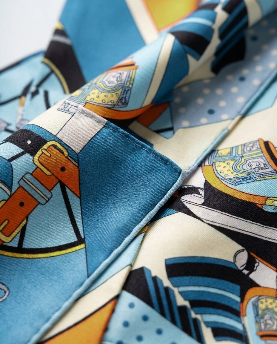 Satin Handbag Foulard - Blue Orange view 4