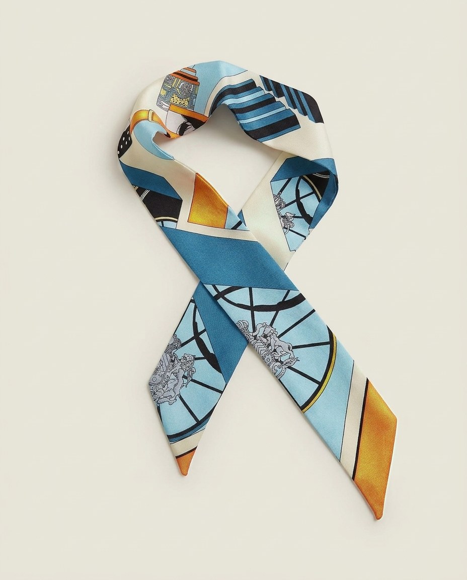 Satin Handbag Foulard - Blue Orange scarf
