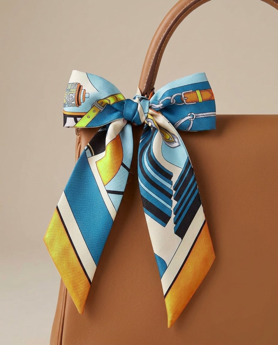 Satin Handbag Foulard - Blue Orange view 2
