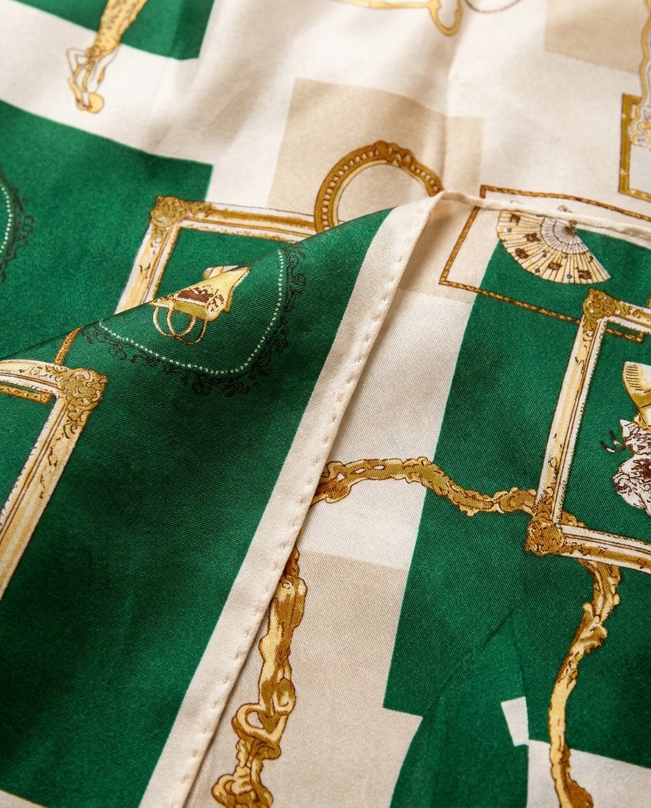 Satin Luxury Scarf - Key Design Green view 4