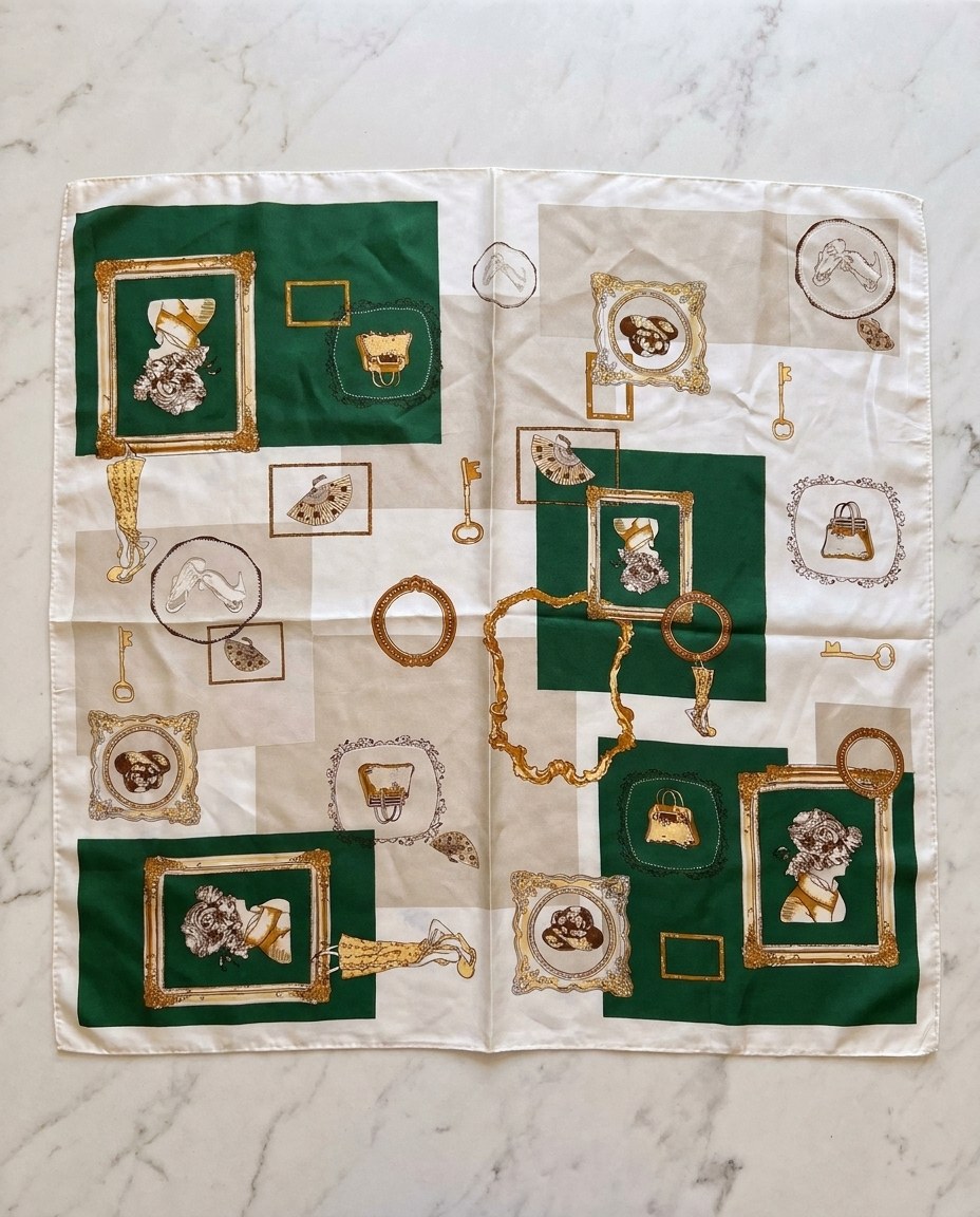 Satin Luxury Scarf - Key Design Green view 3