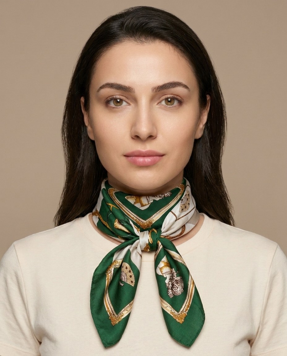 Satin Luxury Scarf - Key Design Green view 2