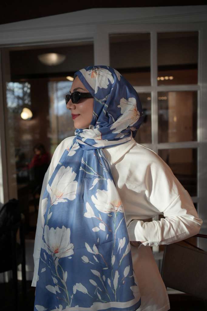 Silk Garden Hijab-Denim Blue view 1