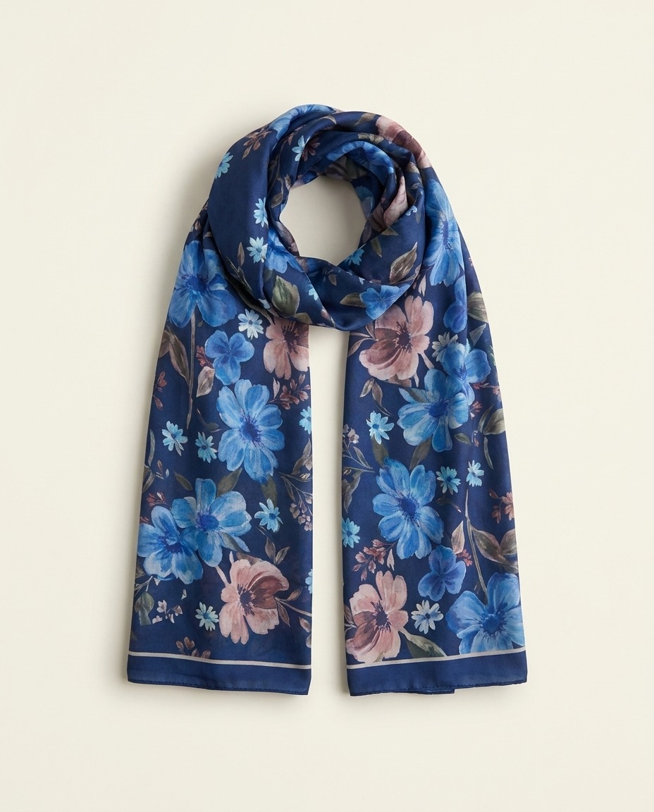Spring Rose Scarf-Night Blue scarf