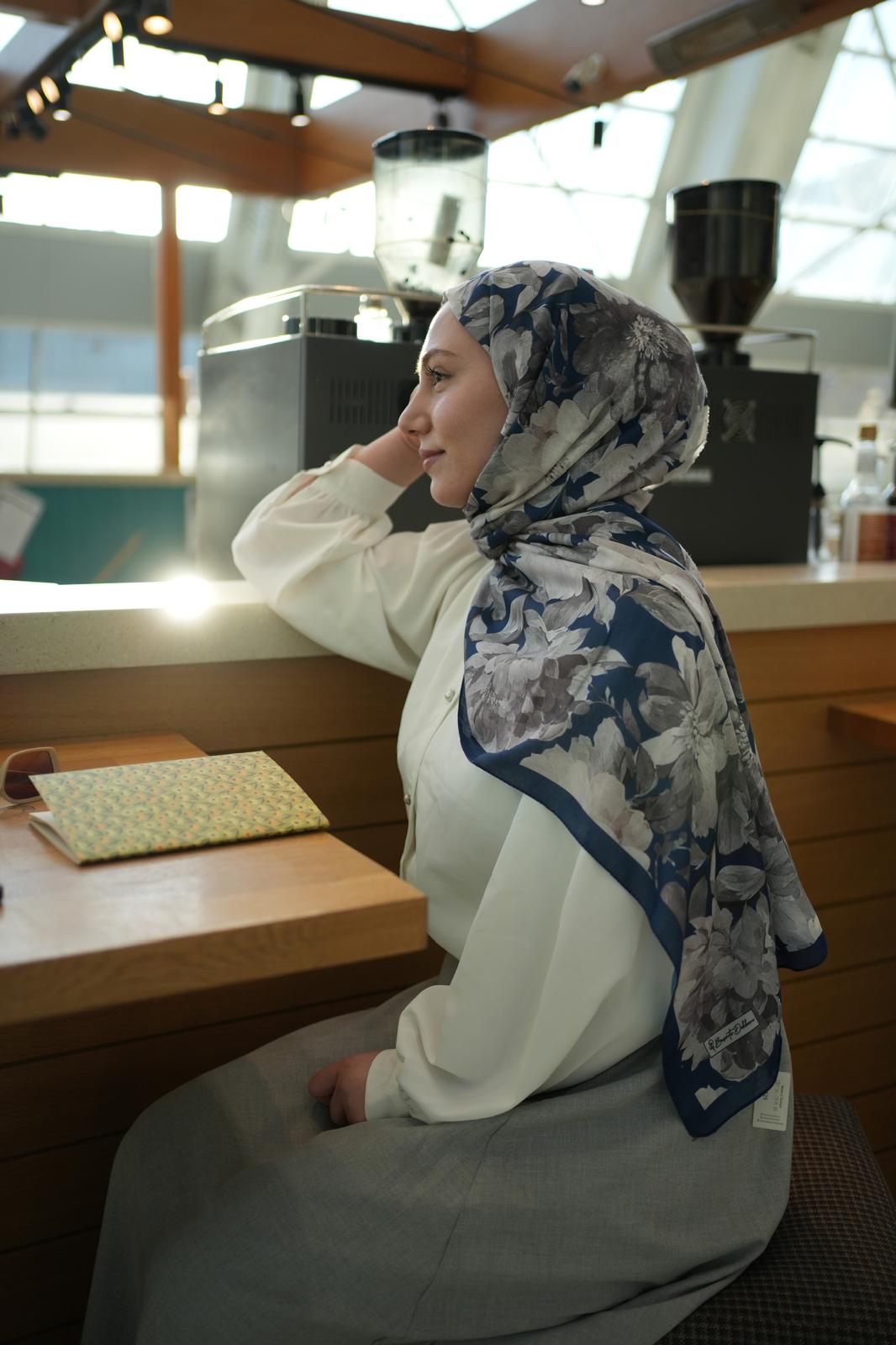 Velvet Bloom Hijab-Blue view 2