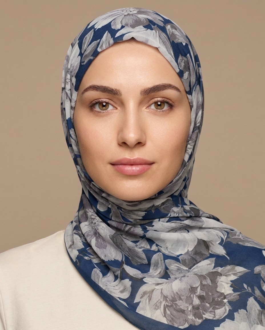 Velvet Bloom Hijab-Blue view 4