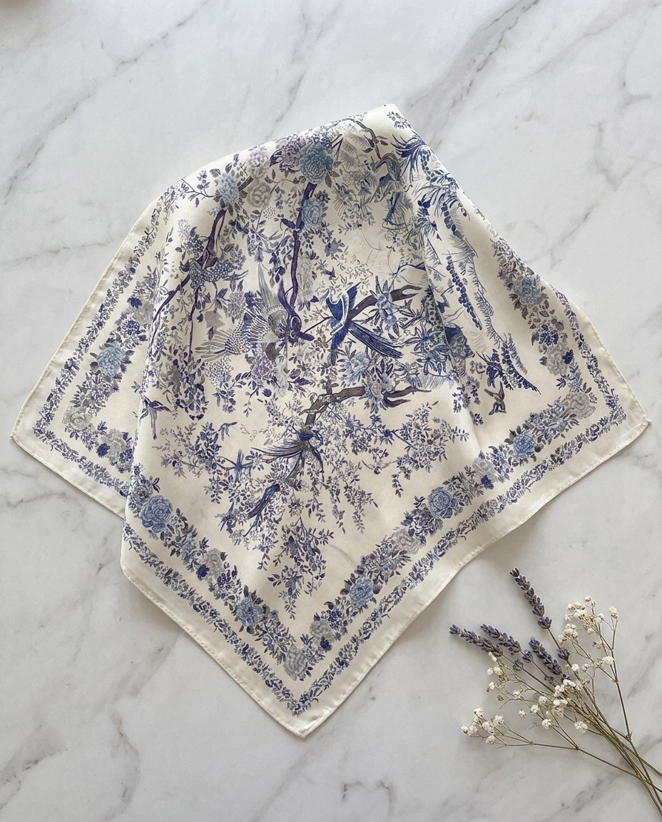 Velvet luxury scarf-Garden design-Blue view 2