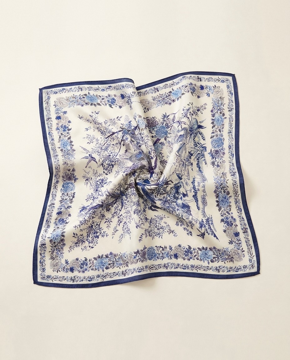 Velvet luxury scarf-Garden design-Blue scarf