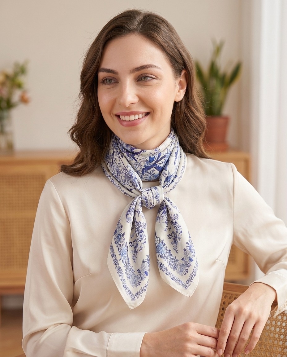 Velvet luxury scarf-Garden design-Blue view 4